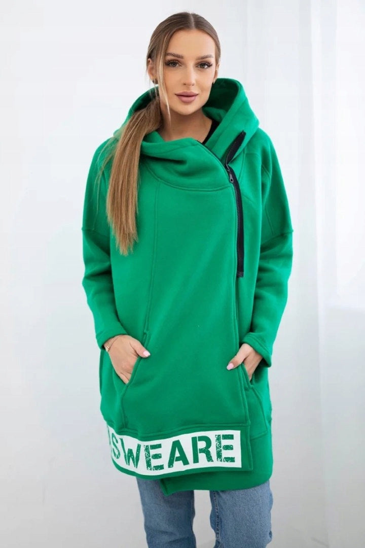 Diagonal Zipper Hooded Fleece Jacket for Stylish Comfort