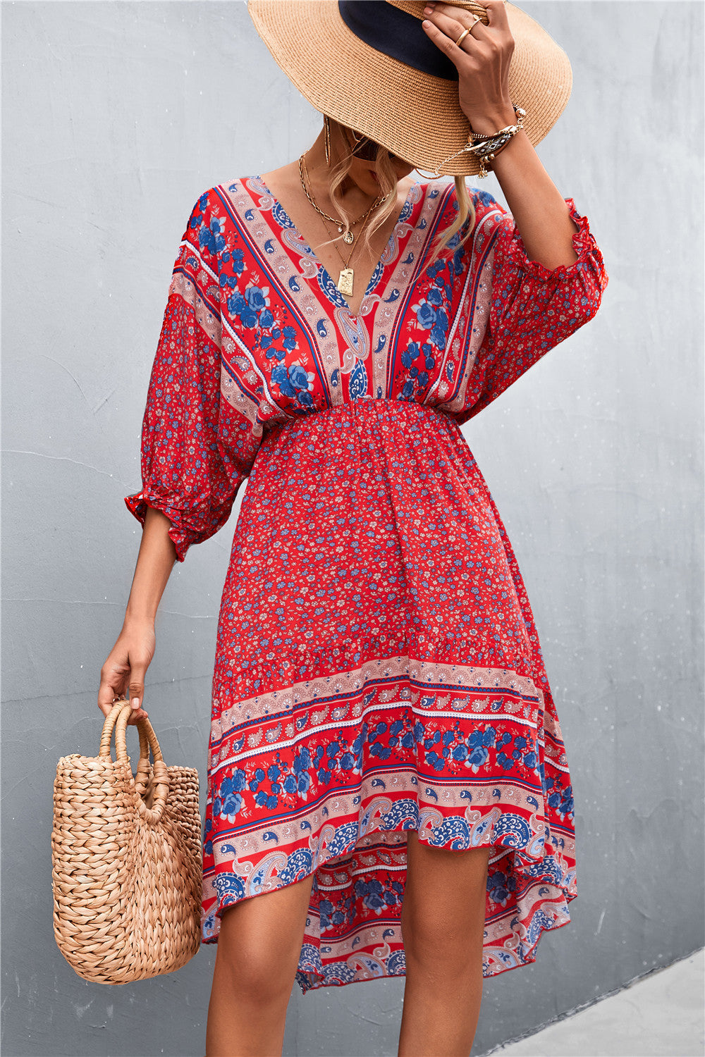 Floral Print V-Neck Puff Sleeve Mini Dress 6