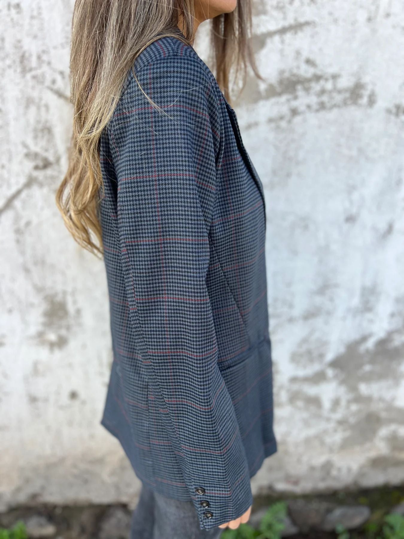 Elegant Houndstooth Single Button Blazer with Pockets