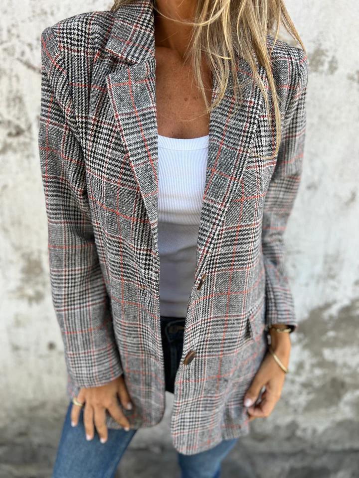 Mid-Length Houndstooth Wool Suit Jacket for Elegant Style