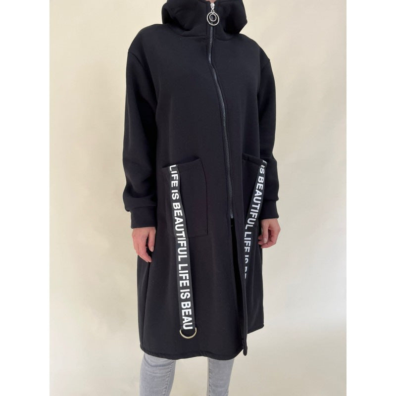 High Collar Hooded Sweatshirt Jacket with Chic Pockets