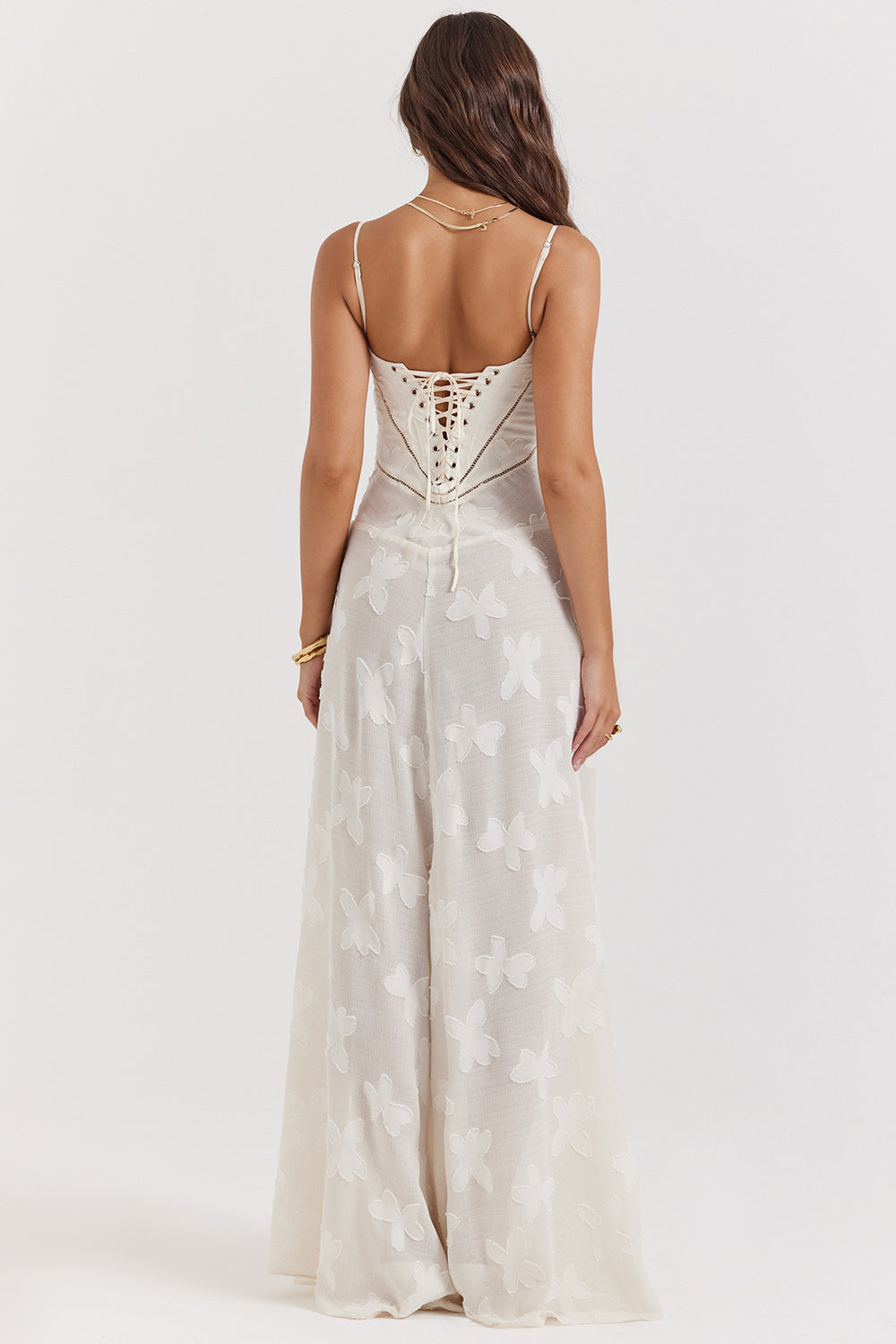 Floral Jacquard Cowl Neck Lace Up Slip Maxi Dress 16