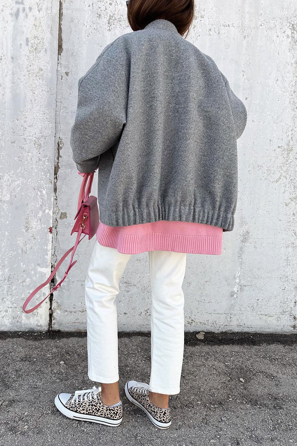 Chic Gray Oversized Wool Coat with Stand Collar for Elegance