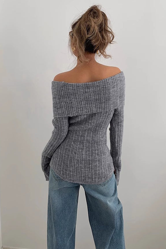 Off Shoulder Ruched Sweater with Buttoned Front Detail