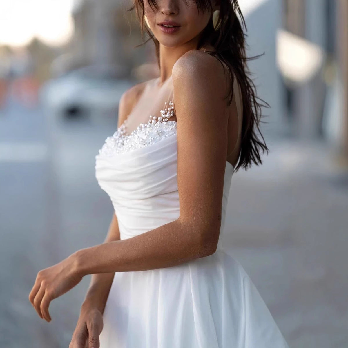 Strapless Sweet Lace Long Train Wedding Dress