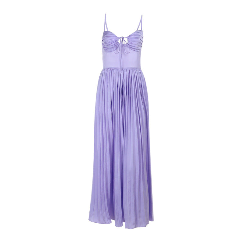 Sweetheart Tie-Front Pleated A-Line Midi Dress 8