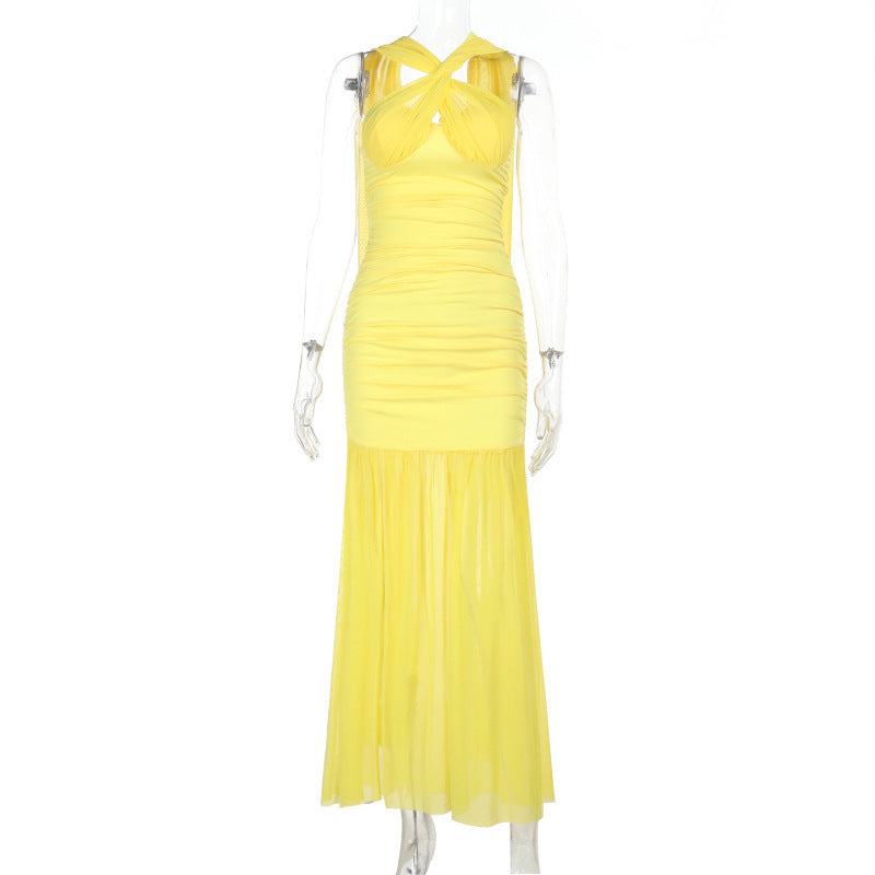 Halter Neck Twist-Front Ruched Mermaid Maxi Gown 9