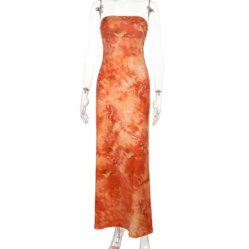 Watercolor Print Strapless Empire Column Maxi Dress 6