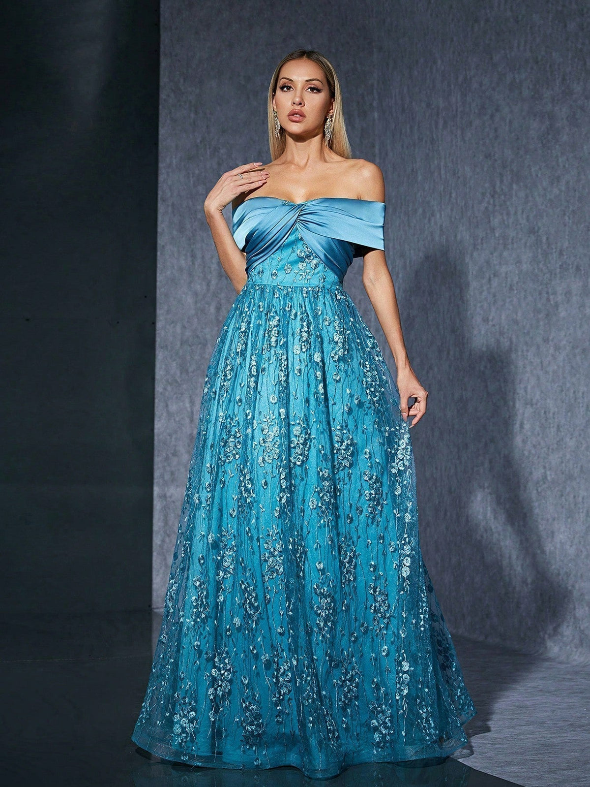 Off Shoulder Mini Dress in Blue - View 2