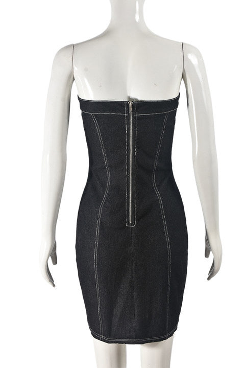 Distressed Denim Strapless Bodycon Mini Dress 4