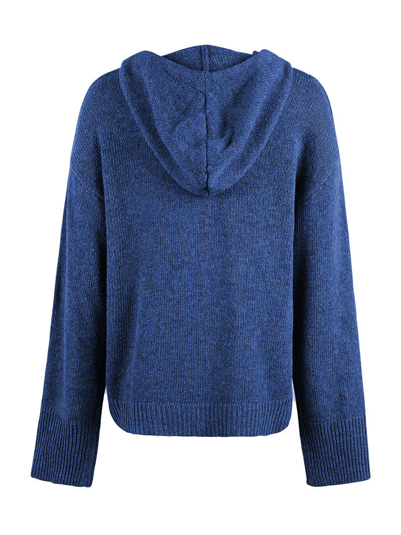 ShoptheCIC Hooded Knitted Cardigan with Drawstring Closure