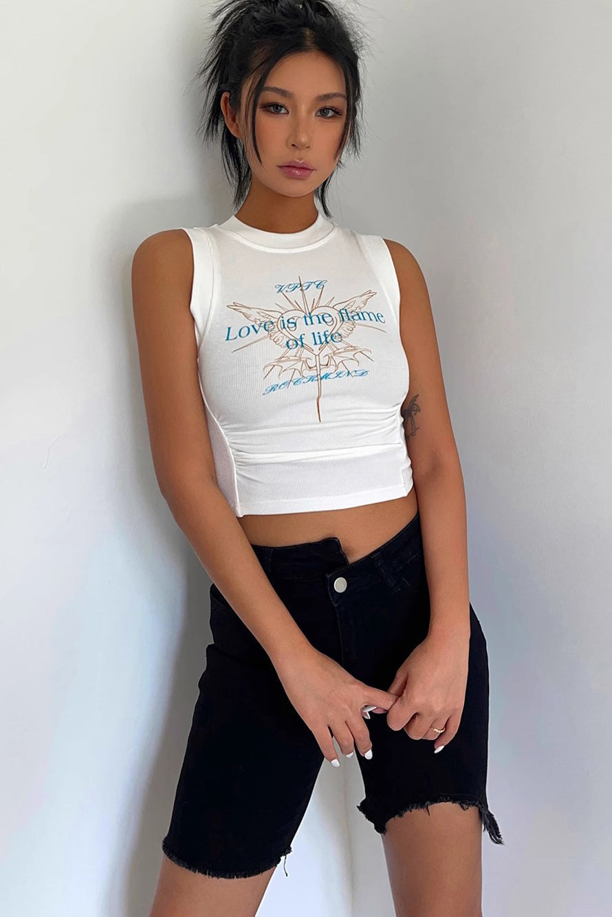 Sleeveless Letter Print Crop Tank Top Shirt