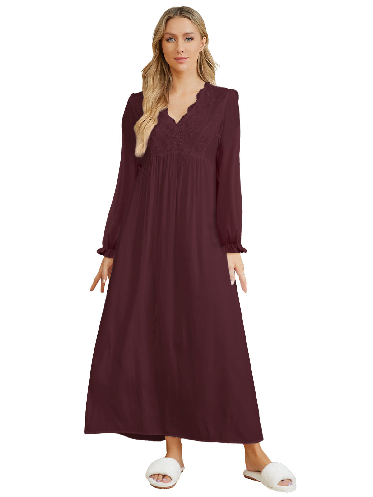 Lace V-Neck Long Sleeve Empire Waist Maxi Dress