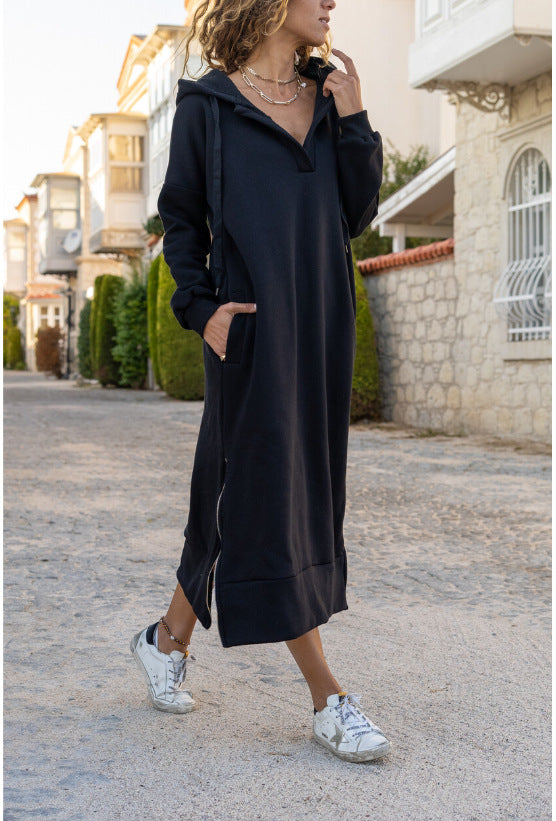 ShoptheCIC Knitted Hooded Fleece Long Sweater Dress
