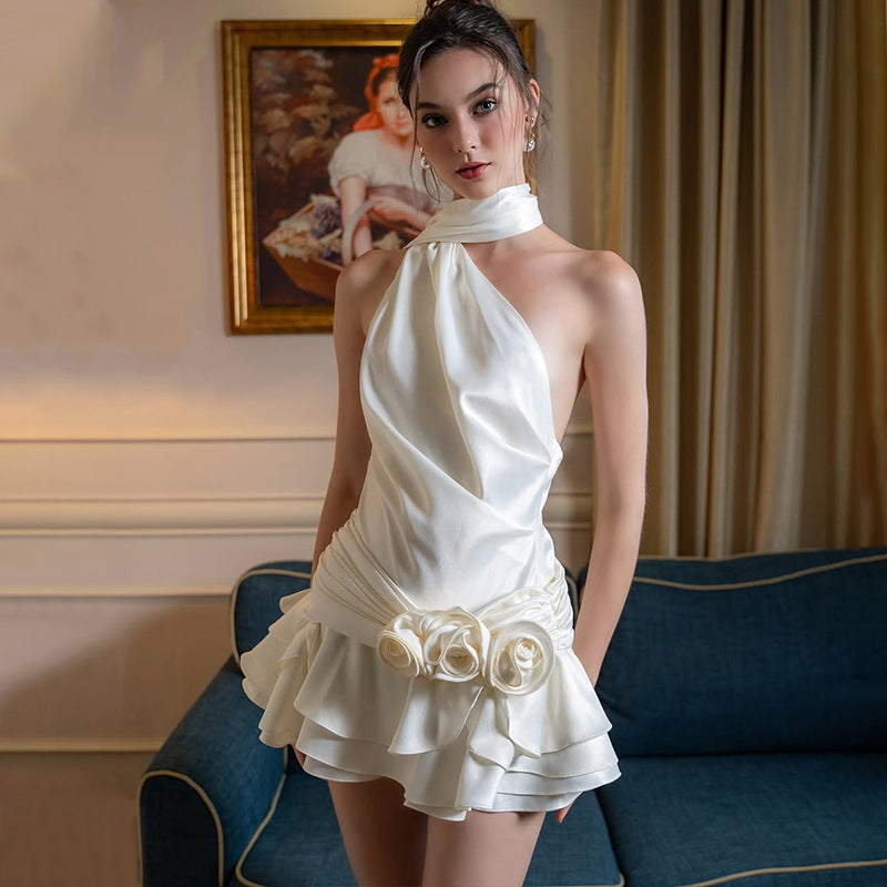 Spring High Grade off Shoulder Satin Backless Dress