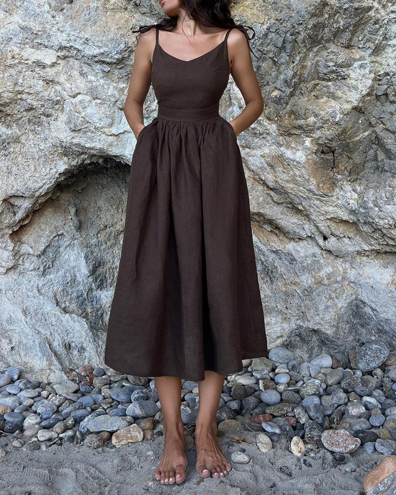 Pure cotton V-neck Strapless Backless Dress