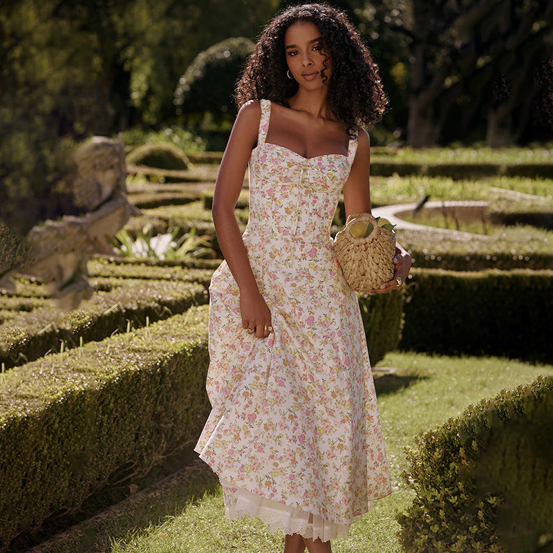Floral Print Sweetheart Corset Flared Maxi Dress 3