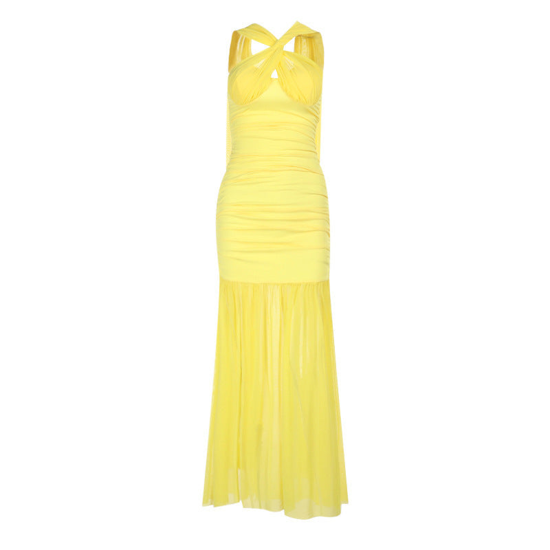 Halter Neck Twist-Front Ruched Mermaid Maxi Gown 12