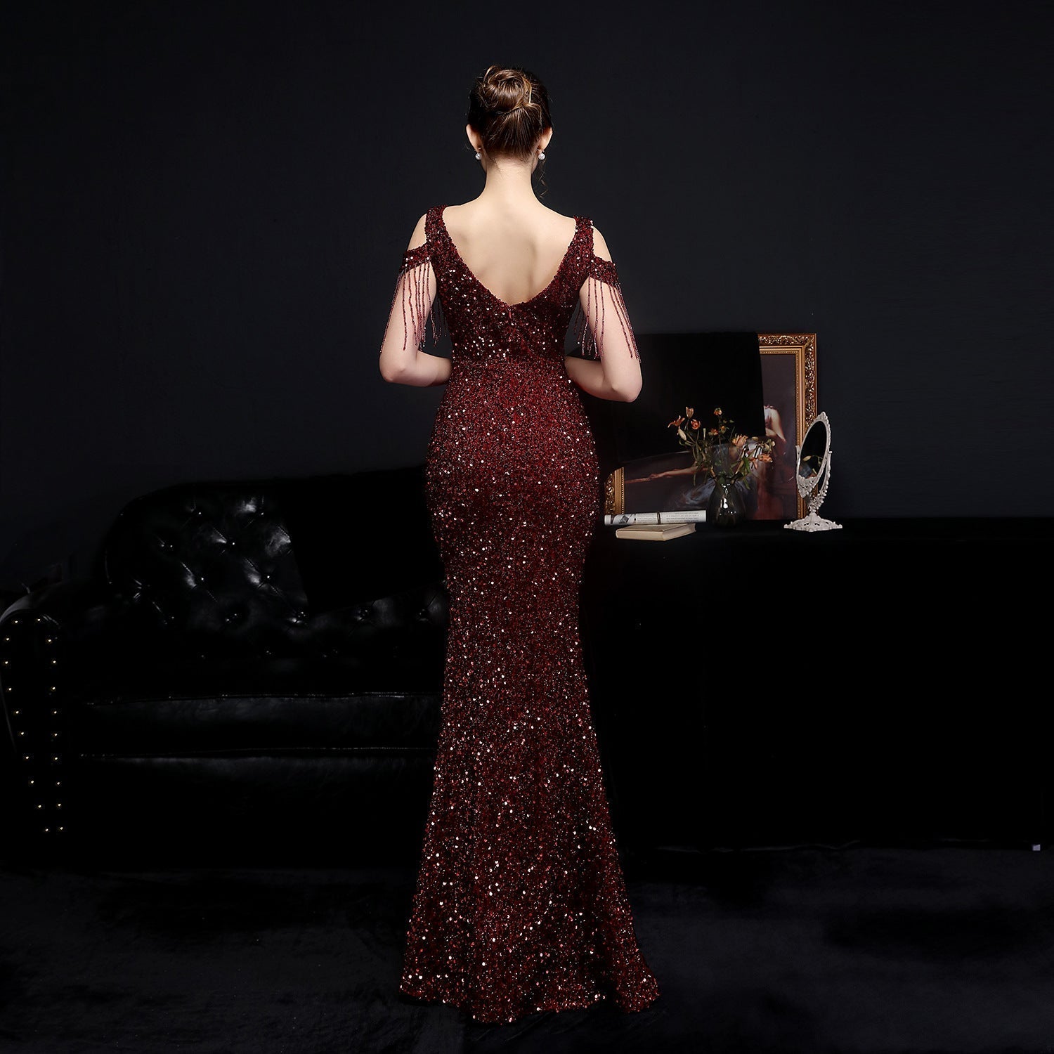 Emery sequined fringed fishtail dress - Fashionpara