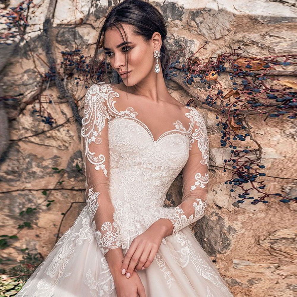 Long Sleeve Lace Ball Gown Wedding Dress