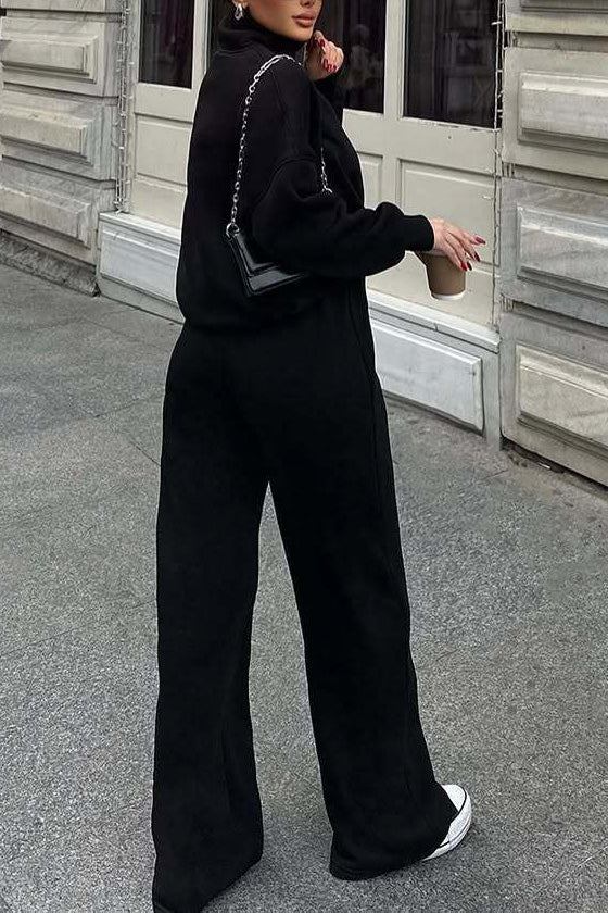 Thrifted Vibes Half-Open Pullover and Pants Set for Comfort