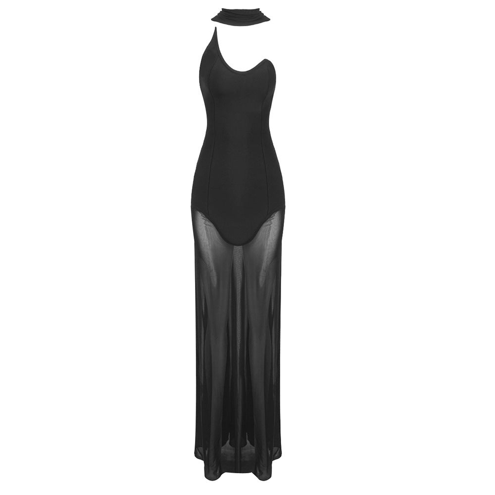 Black White Bandage High Elastic White Mesh Maxi Dress - View 5