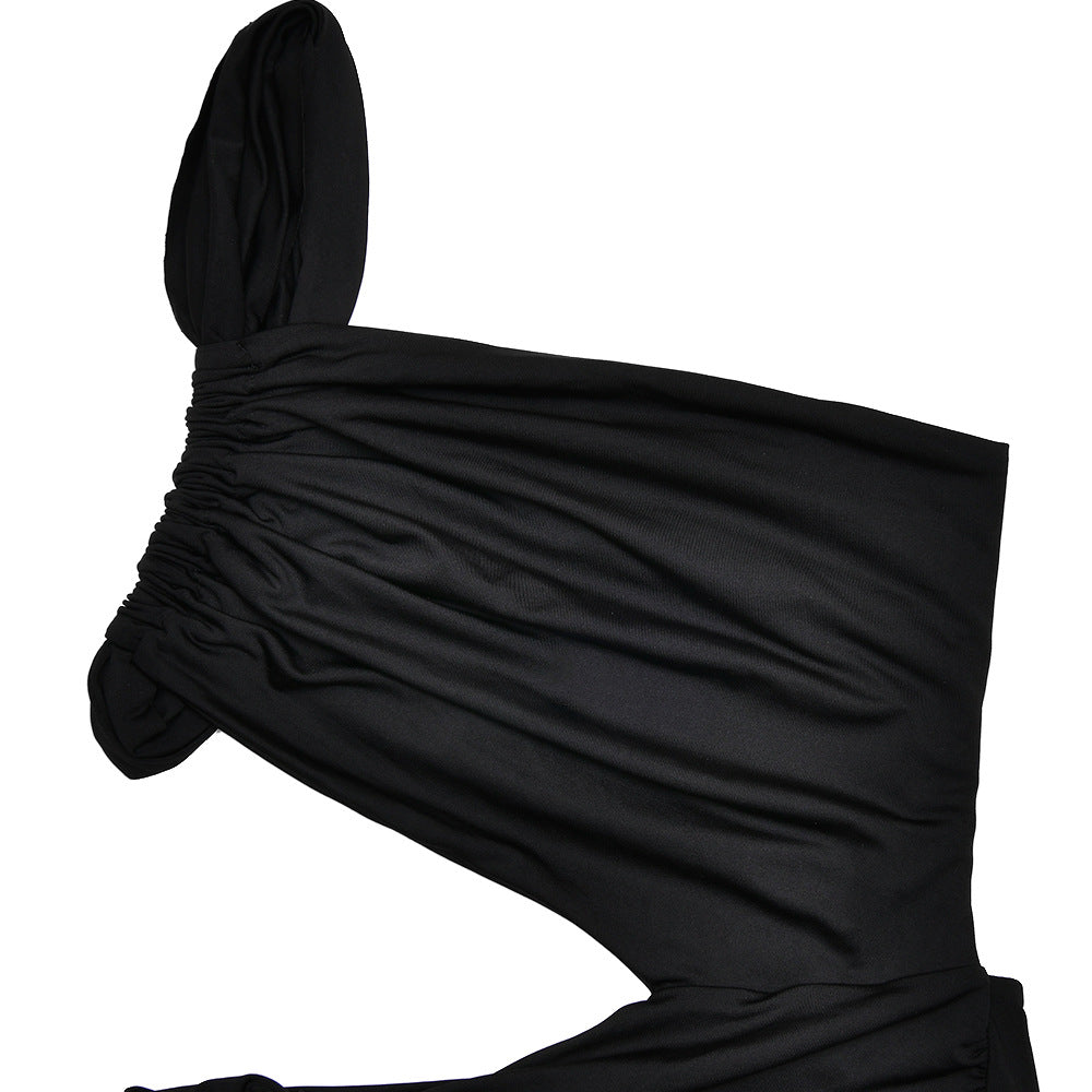 Ruched One-Shoulder Waist-Cutout Fishtail Gown 7