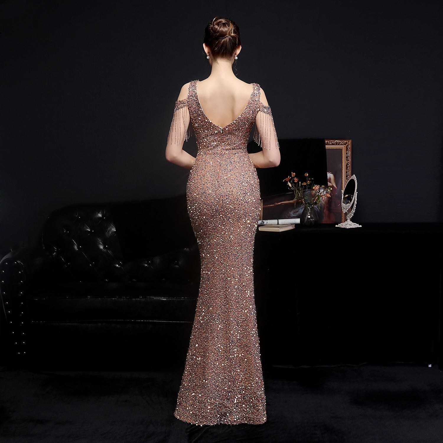 Emery sequined fringed fishtail dress - Fashionpara