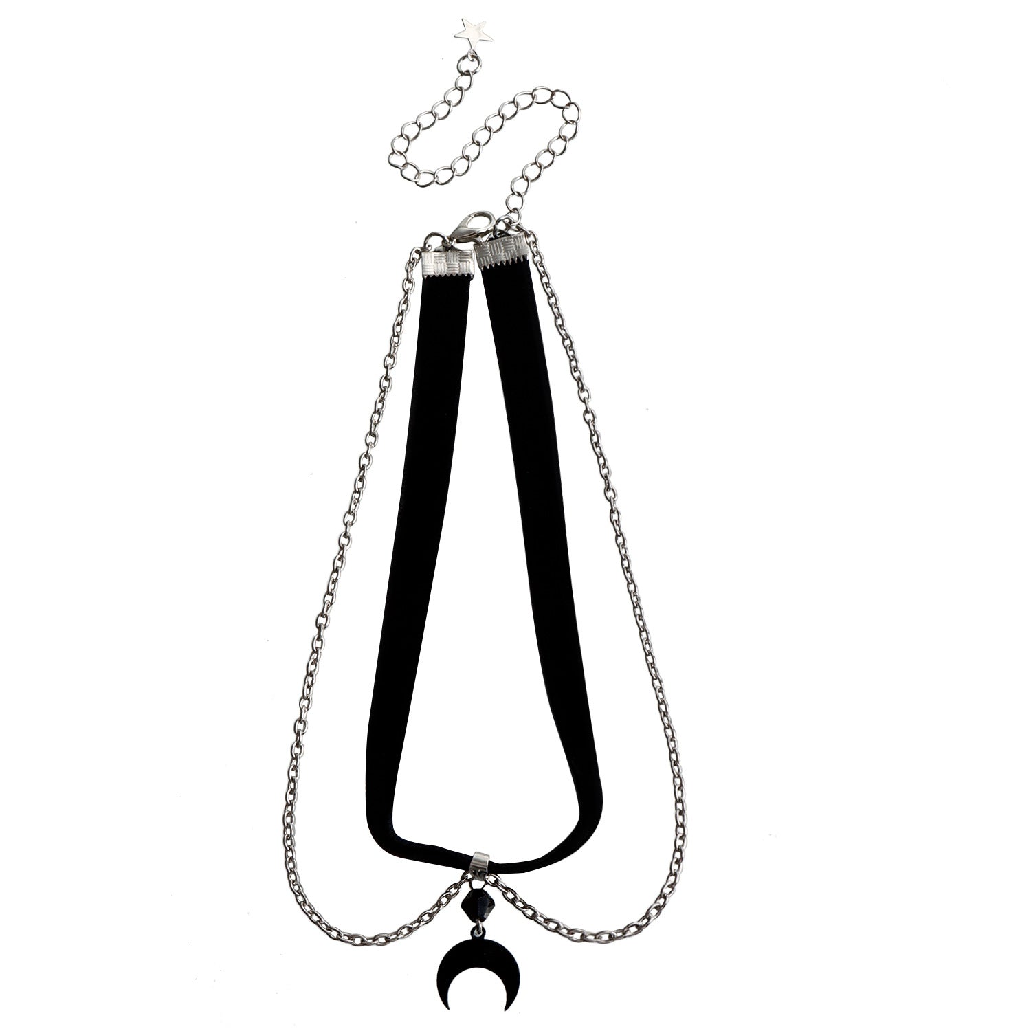 Gothic Black Velvet Crescent Pendant Necklace Black Halloween