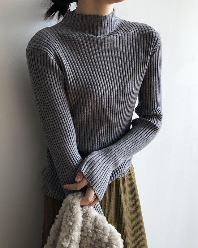 Versatile Slim Fit Half Turtleneck Striped Sweater