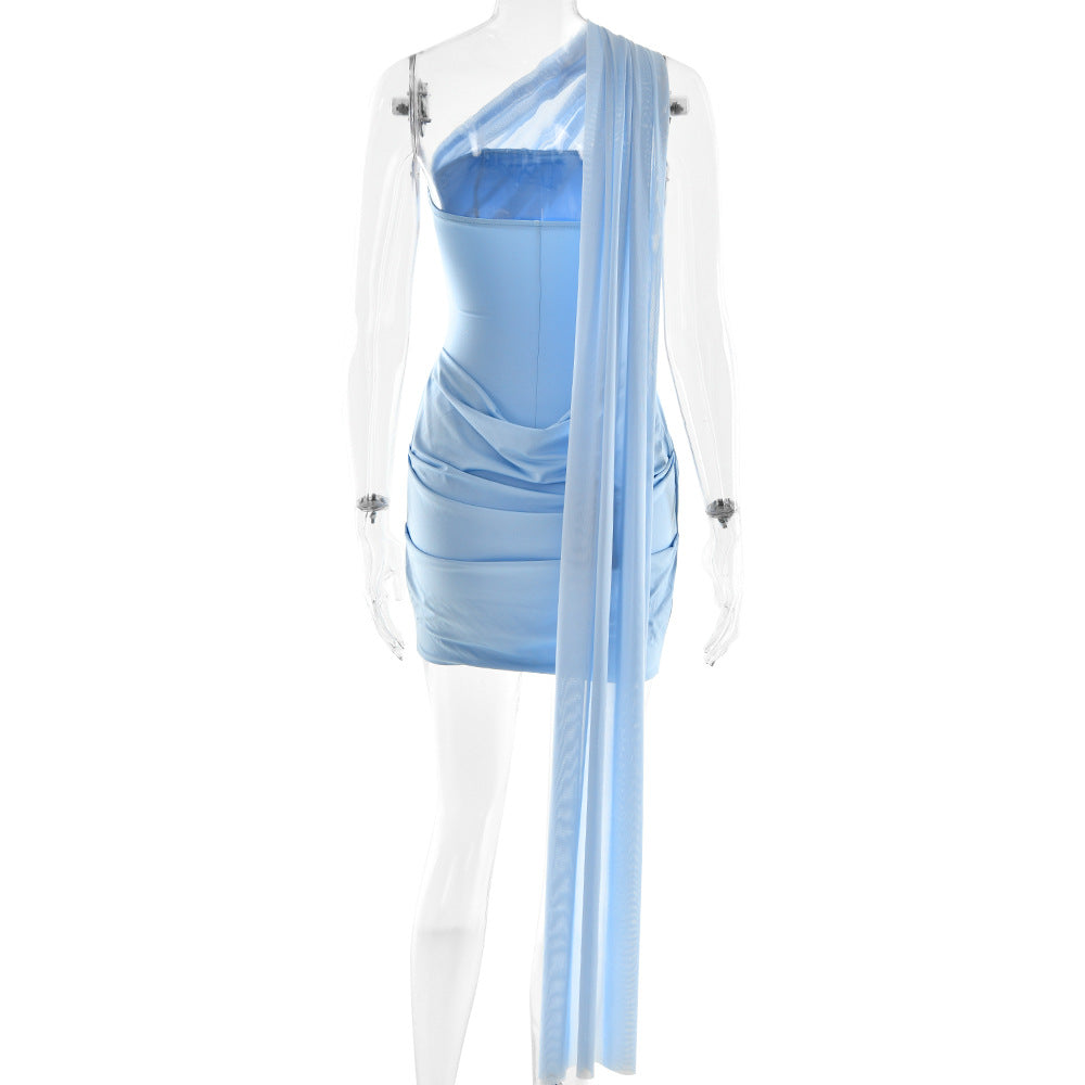 One-Shoulder Ruched Draped Bodycon Mini Dress 6