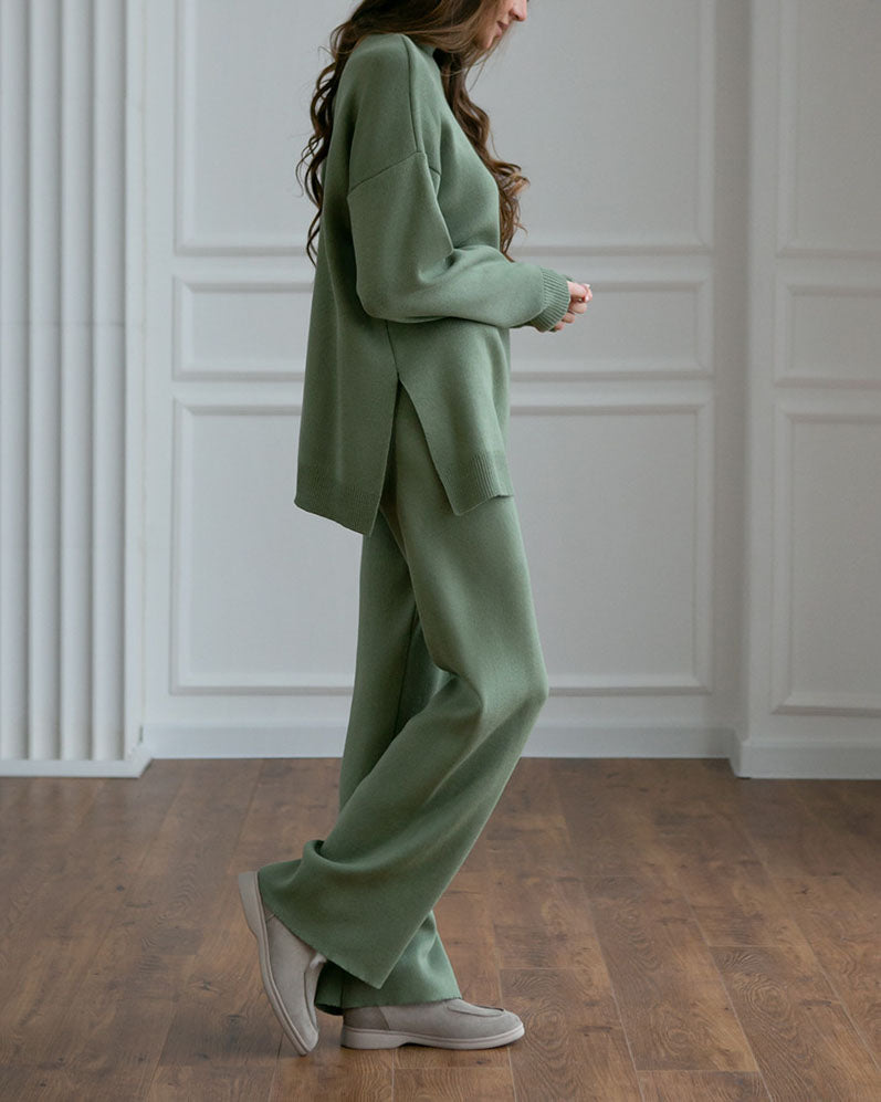 Chic Solid Color Knitted Turtleneck Sweater Set for Fall