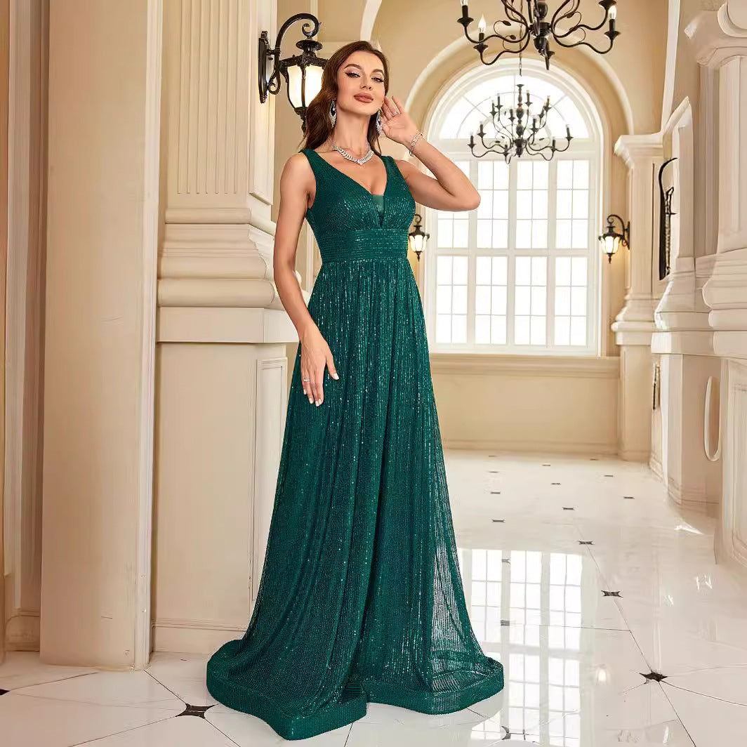 Backless Dress Maxi Dress Green Sequin Slim Fishtail Bridesmaid Cocktail Evening Dress - Fashionpara