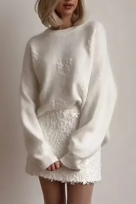 Cloud Touch Floral Embroidered Sweater for Elegant Style