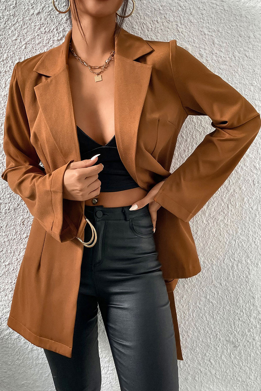 Brown Slim Fit Mid-Length Cardigan Coat for Stylish Layers