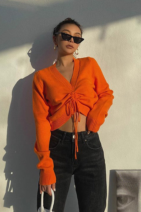 Orro Shop Vintage Drawstring V Neck Sweater for Comfort