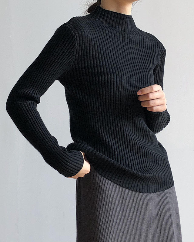 Versatile Slim Fit Half Turtleneck Striped Sweater
