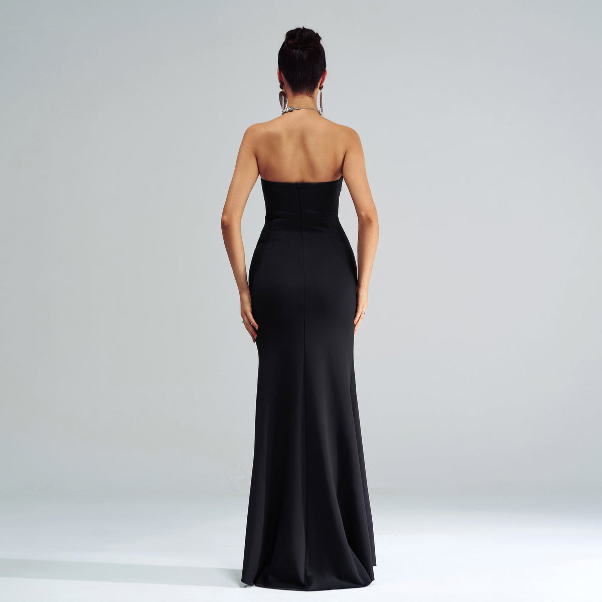 Beaded Strapless Corset Draped High-Slit Gown 8