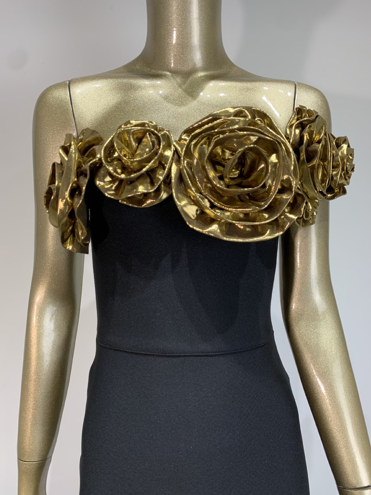 Gold Ruffled Off-the-Shoulder Party Dress