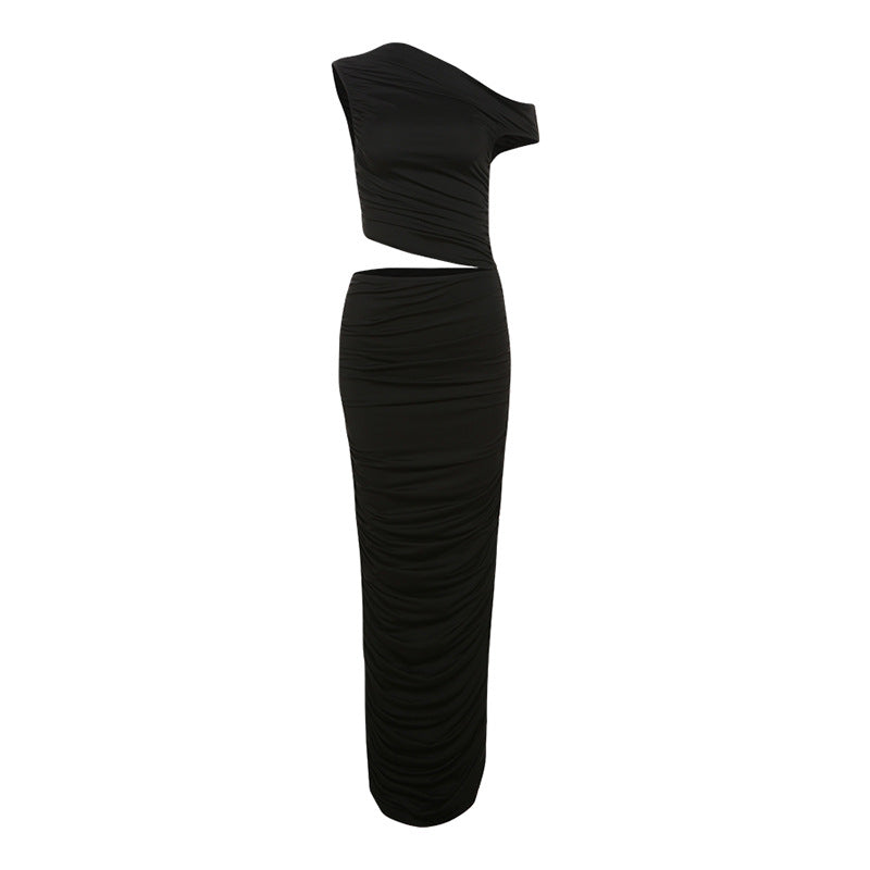 One-Shoulder Ruched Crop Top & Maxi Skirt Set 8