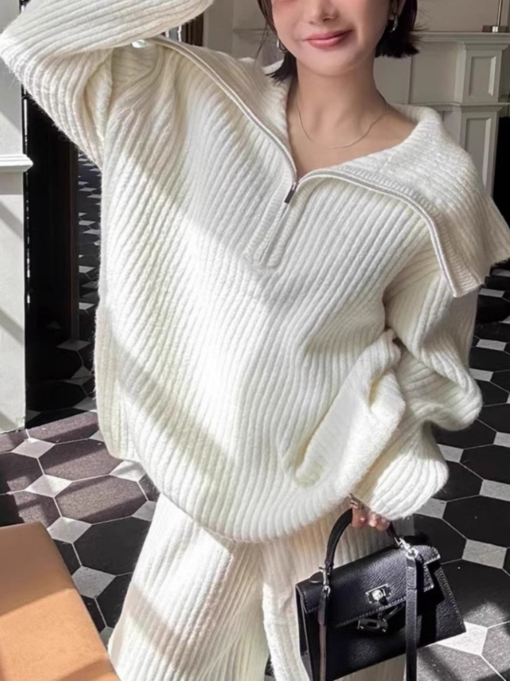 Chic Loose-Fit Knit Sweater and Wide-Leg Pants Set