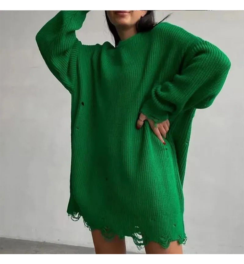 Distressed Longline Crew Neck Sweater 7