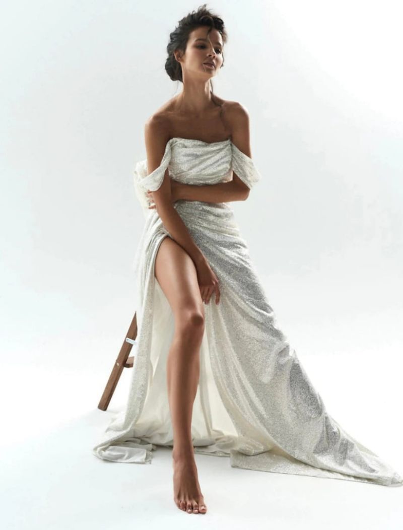 Kaliyah Formal High Slit Lurex Dress - Fashionpara