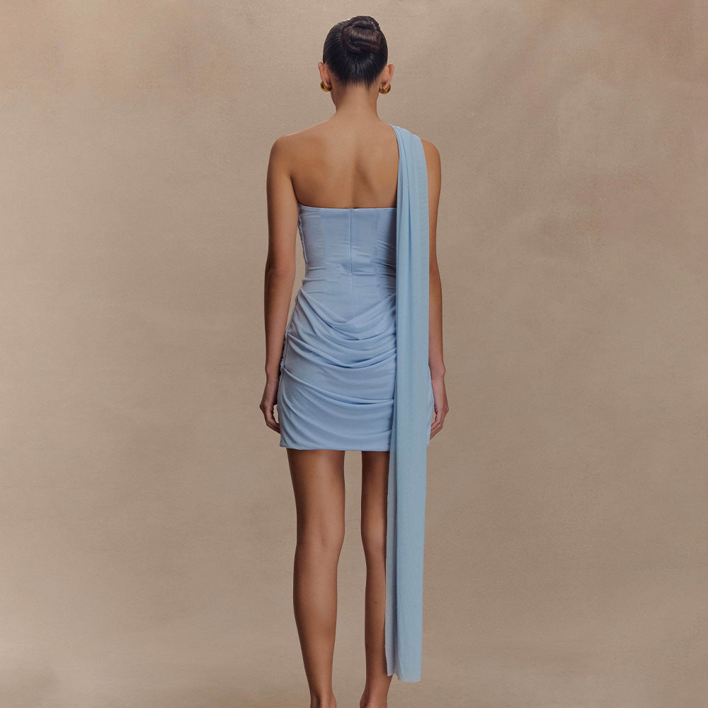 One-Shoulder Ruched Draped Bodycon Mini Dress 4
