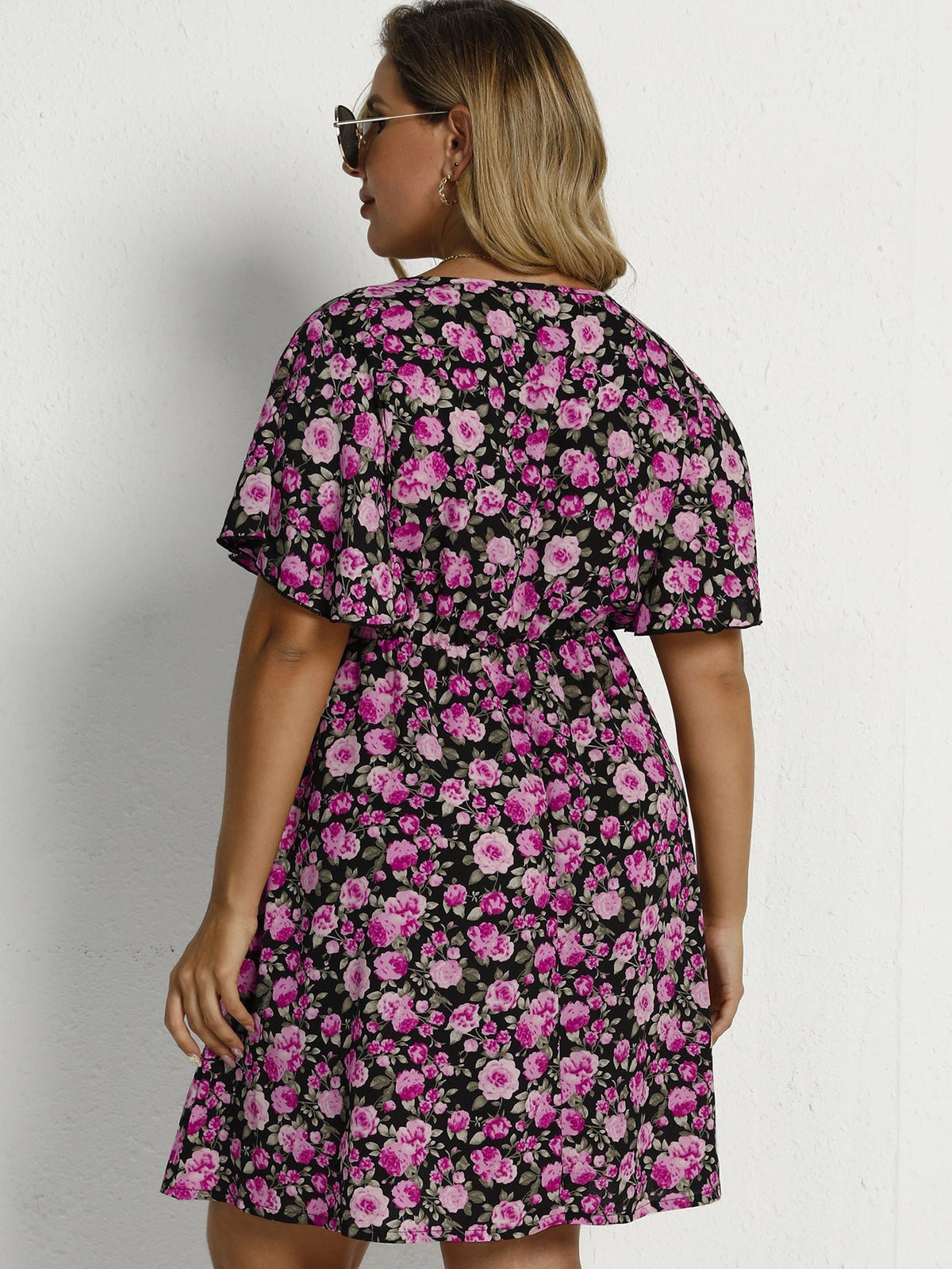 Floral Print V-Neck Flutter Sleeve Wrap Mini Dress