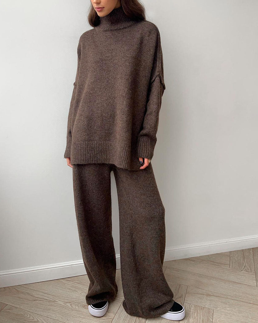 Chic Slouchy Turtleneck Sweater and Pants Suit Set