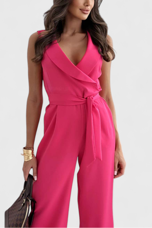 Shawl Collar Wrap Belted Wide Leg Jumpsuit 13