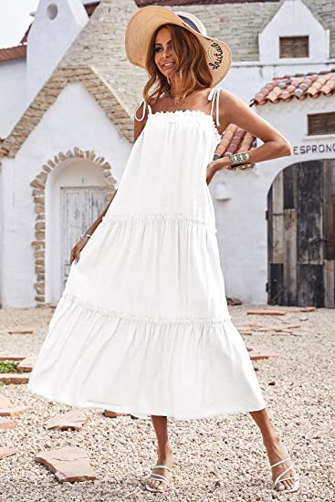 Shirley Ruffle Tiered Midi Dress - White - Fashionpara