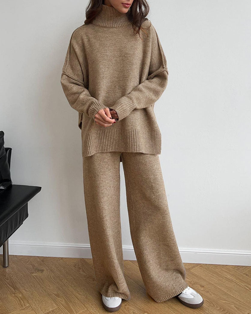 Chic Slouchy Turtleneck Sweater and Pants Suit Set