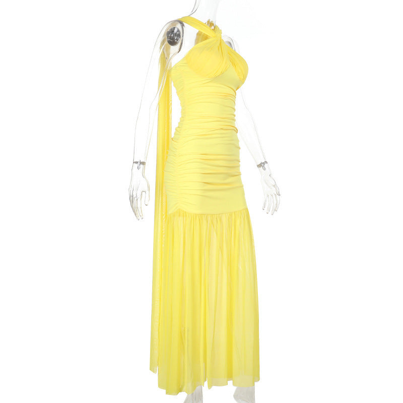 Halter Neck Twist-Front Ruched Mermaid Maxi Gown 11